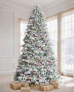 9' Frostwood Pre-Lit Flocked Fraser Fir Artificial Christmas Tree with 1050 Warm White & Color LED Lights