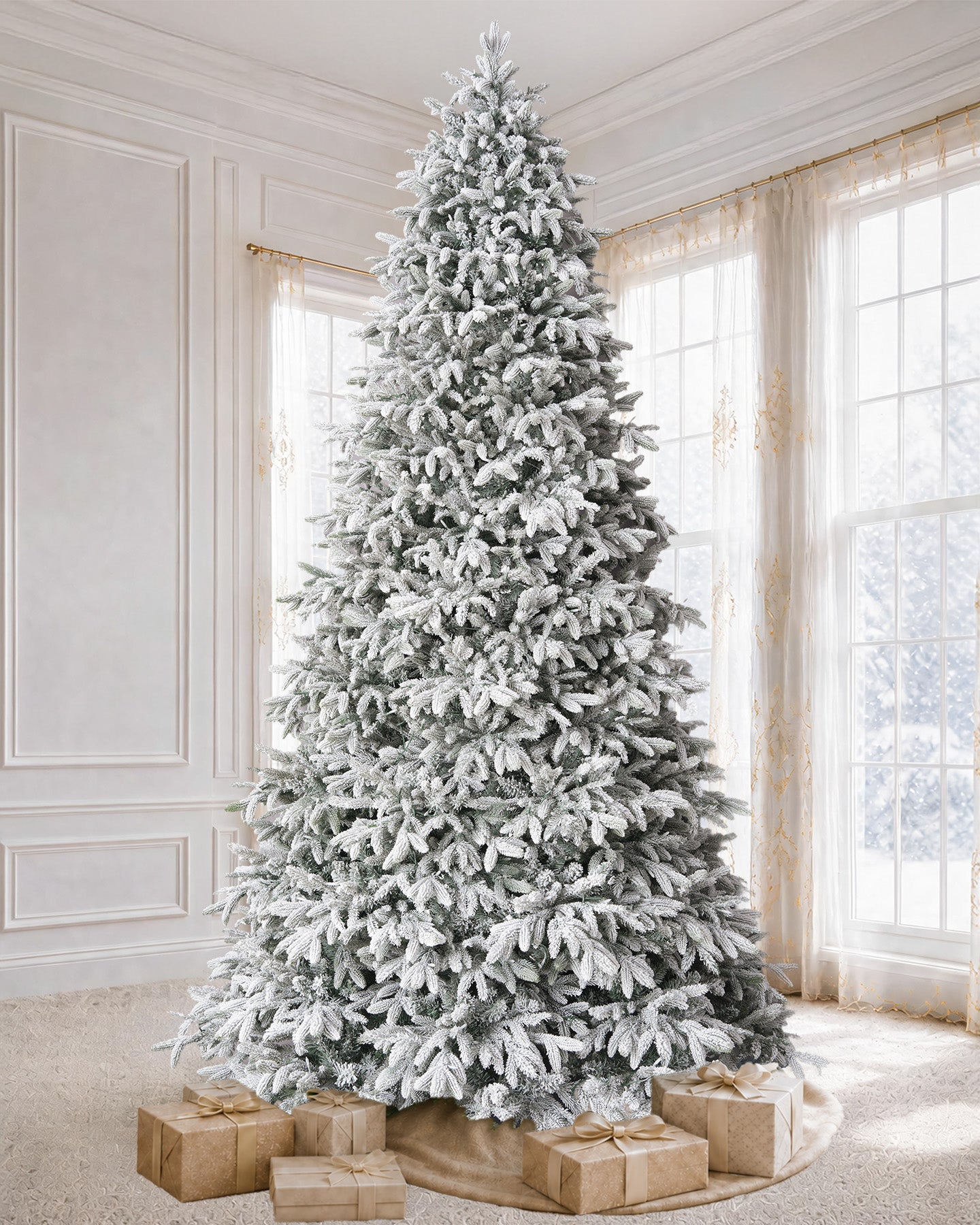 9' Frostwood Pre-Lit Flocked Fraser Fir Artificial Christmas Tree with 1050 Warm White & Color LED Lights
