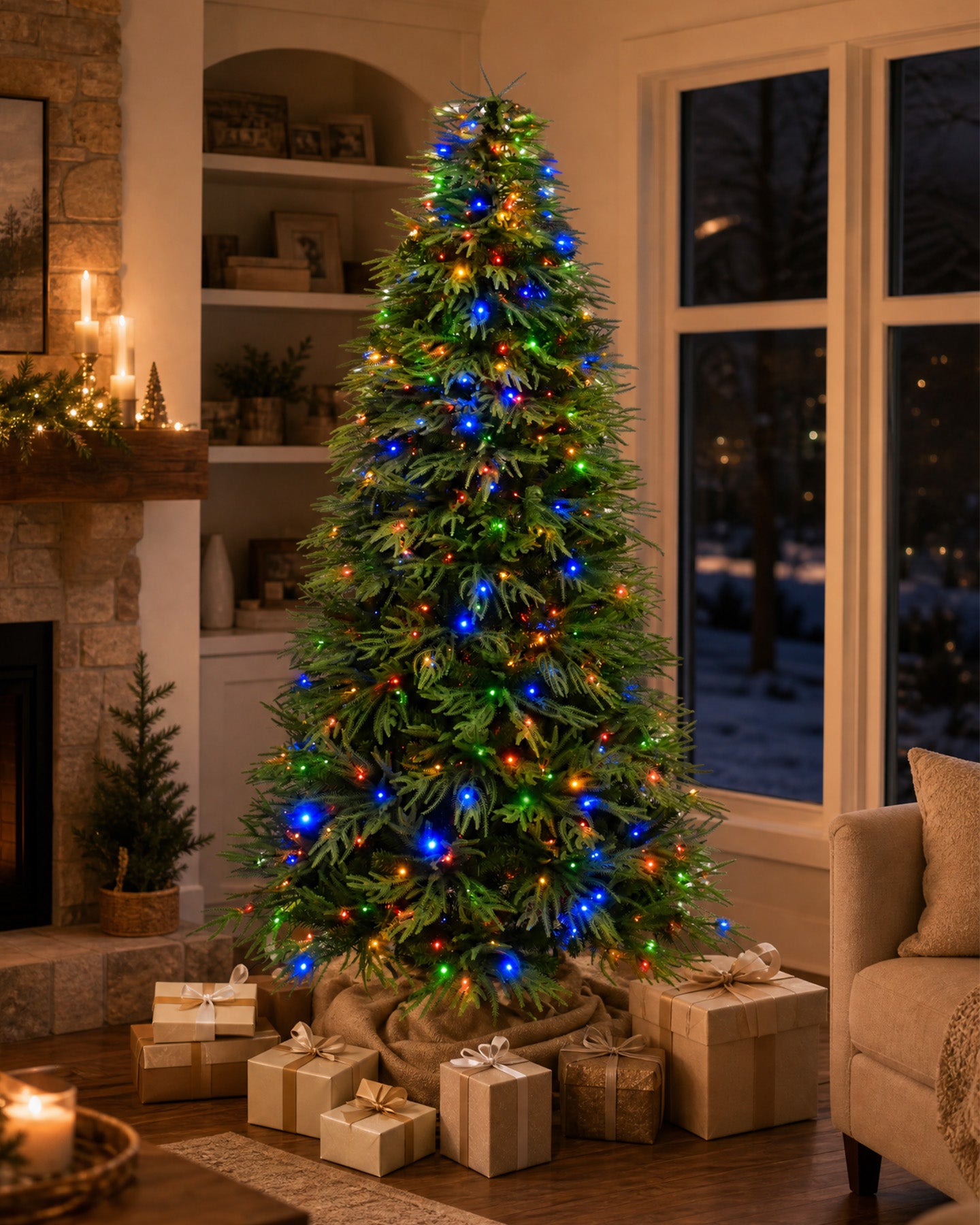 9' Northwood  Pre-Lit Fir Artificial Christmas Tree with 700 Warm White & Color LED Lights