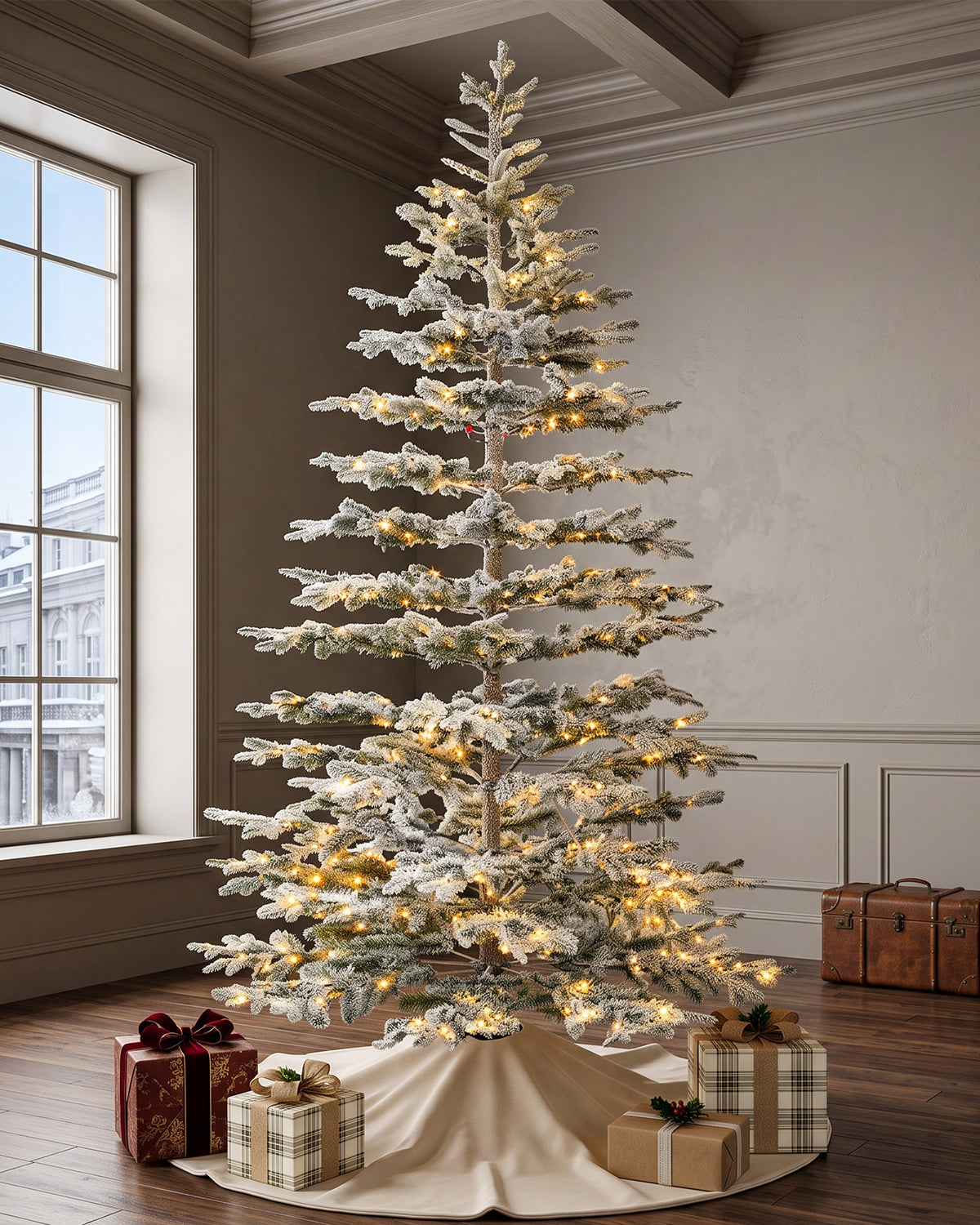 9' Keepsake Pre-Lit Layered Flocked Fir Artificial Christmas Tree with Warm White & Color LED Lights