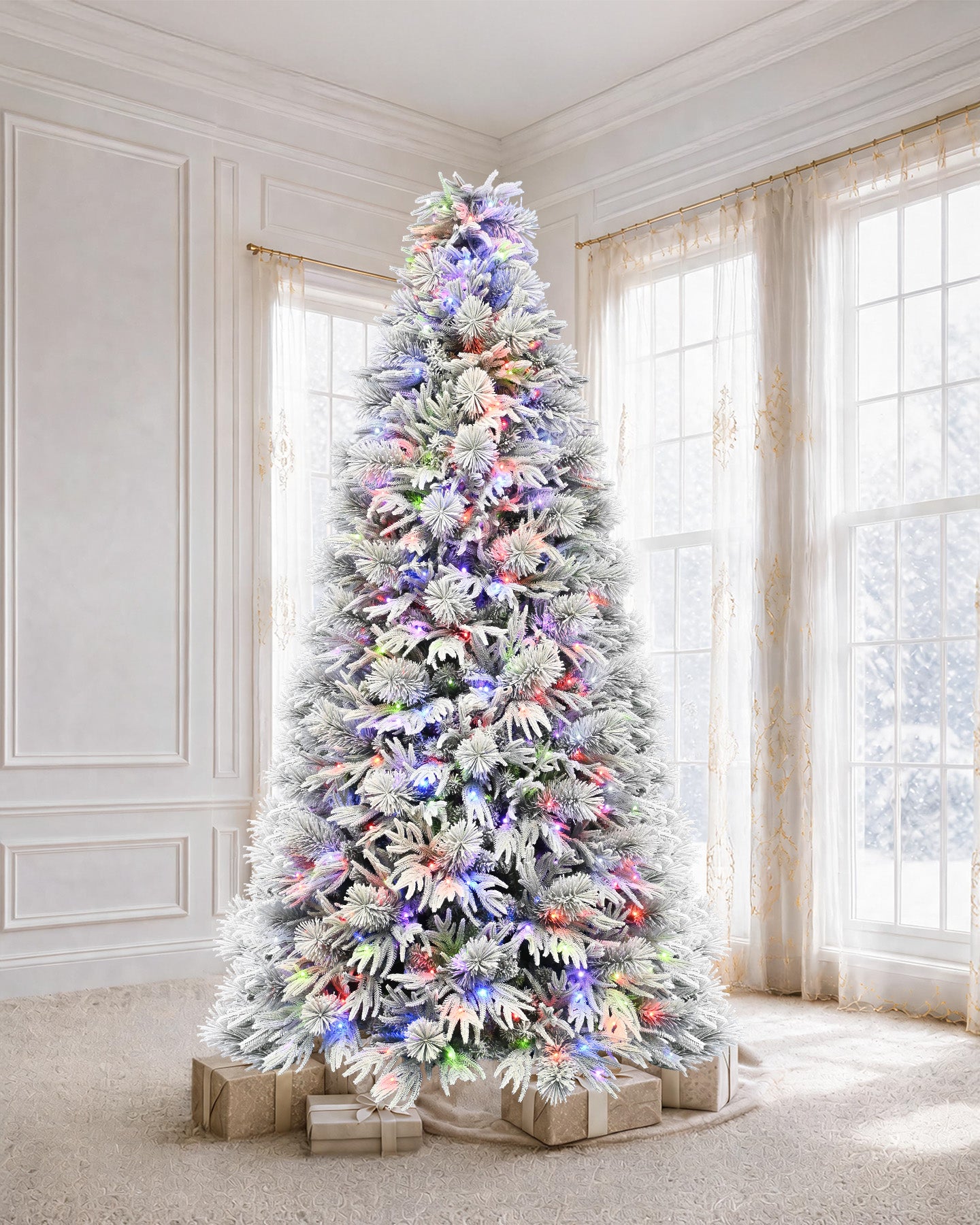 9' Winterpine Pre-Lit  Frosted Pine Artificial Christmas Tree with 700 Warm White & Color LED Lights