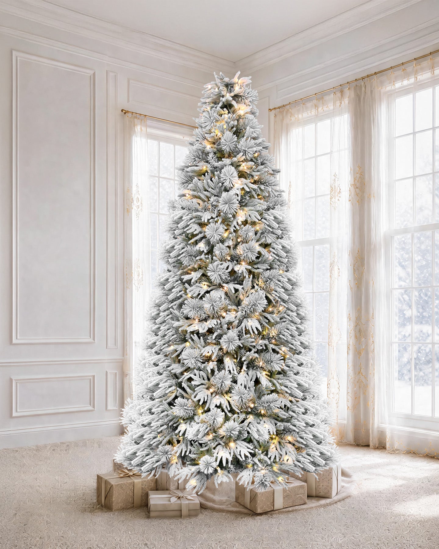 7.5' Winterpine Pre-Lit Frosted Pine Artificial Christmas Tree with 550 Warm White & Color LED Lights