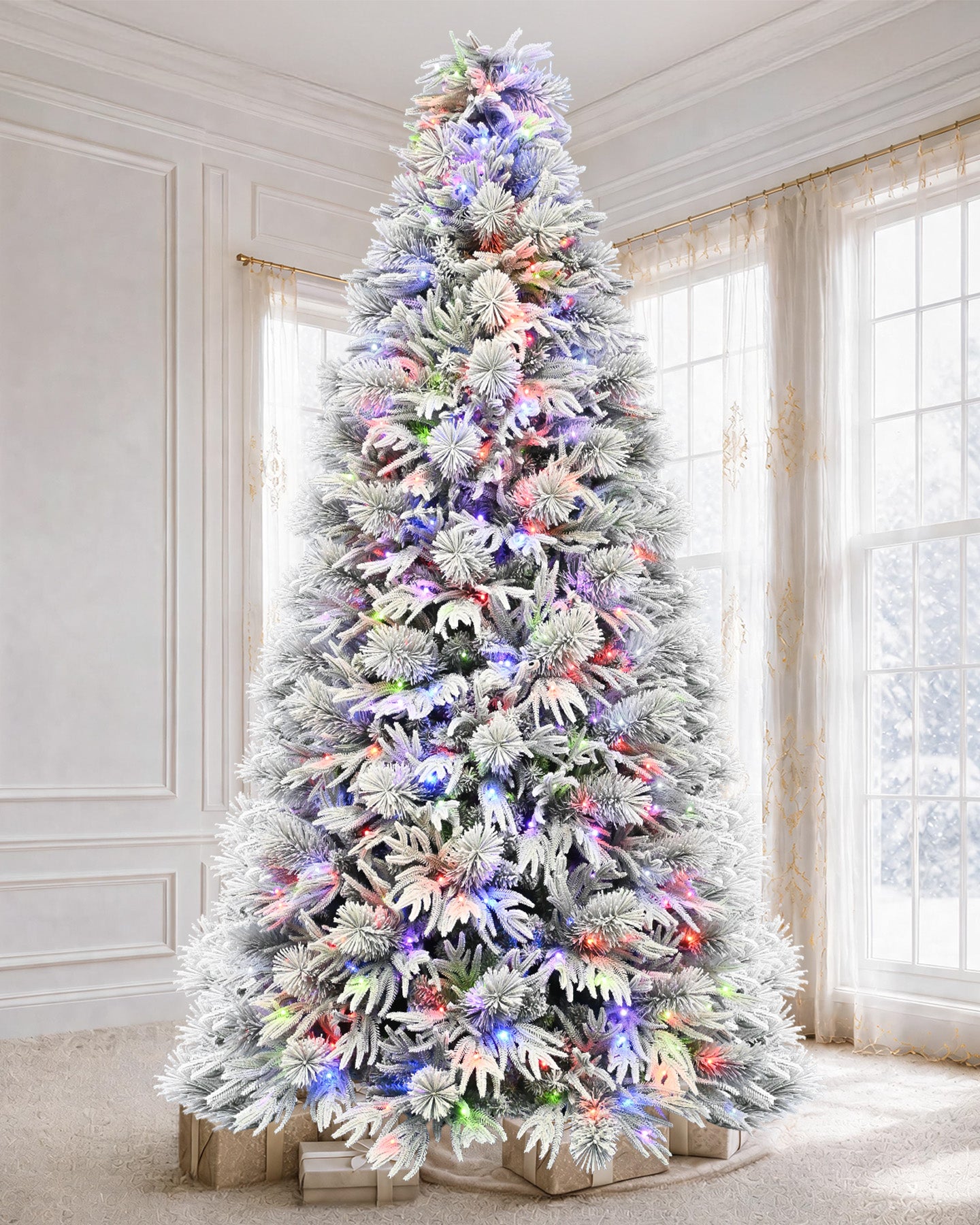 9' Winterpine Pre-Lit  Frosted Pine Artificial Christmas Tree with 700 Warm White & Color LED Lights