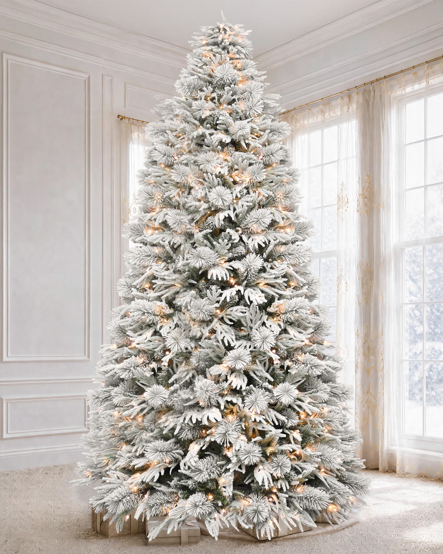 7.5' Winterpine Pre-Lit Frosted Pine Artificial Christmas Tree with 550 Warm White & Color LED Lights