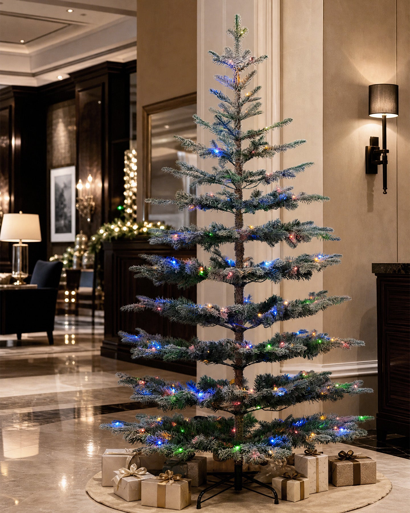 6.5' Keepsake Pre-Lit Layered Flocked Fir Artificial Christmas Tree with Warm White & Color LED Lights