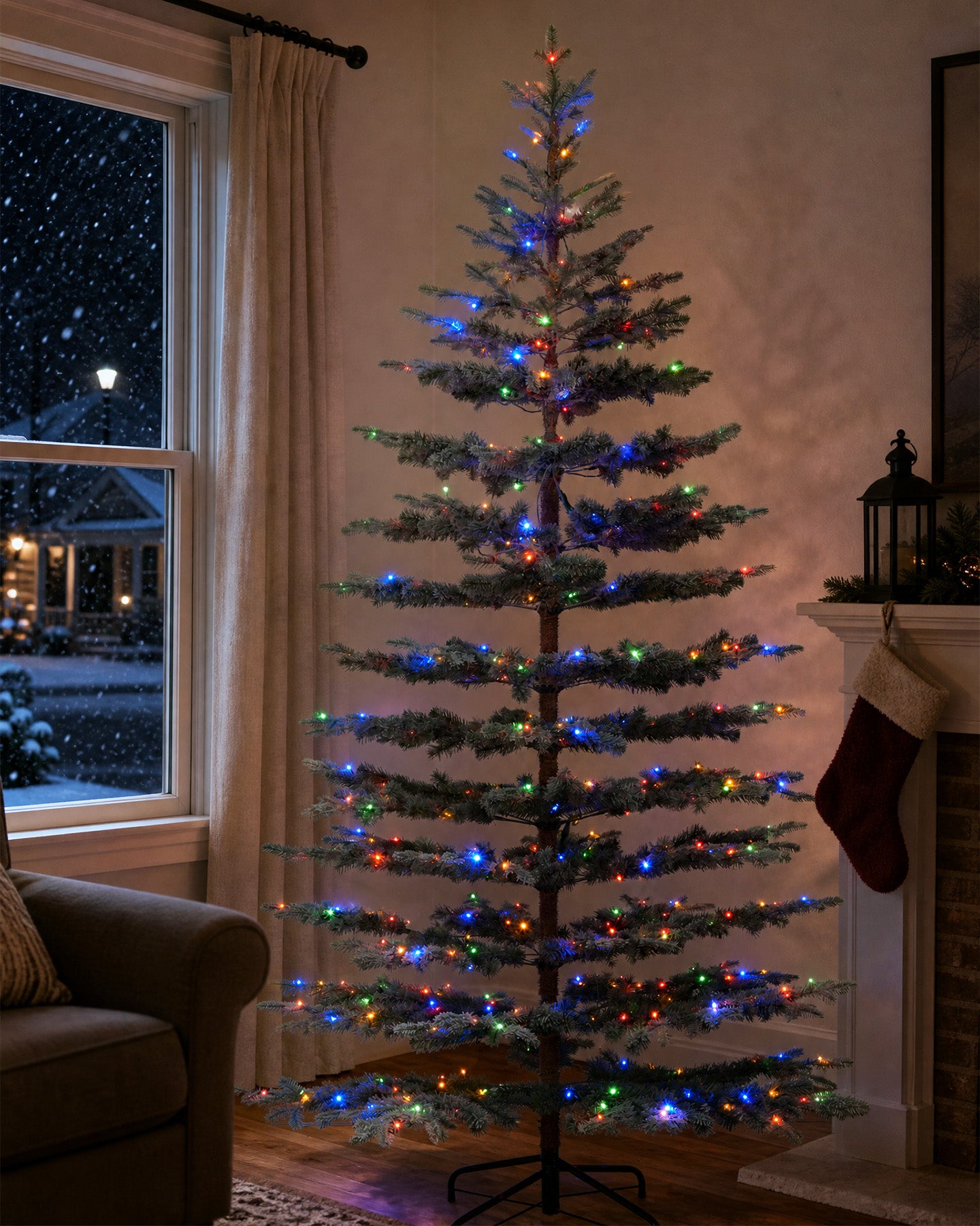 9' Keepsake Pre-Lit Layered Flocked Fir Artificial Christmas Tree with Warm White & Color LED Lights