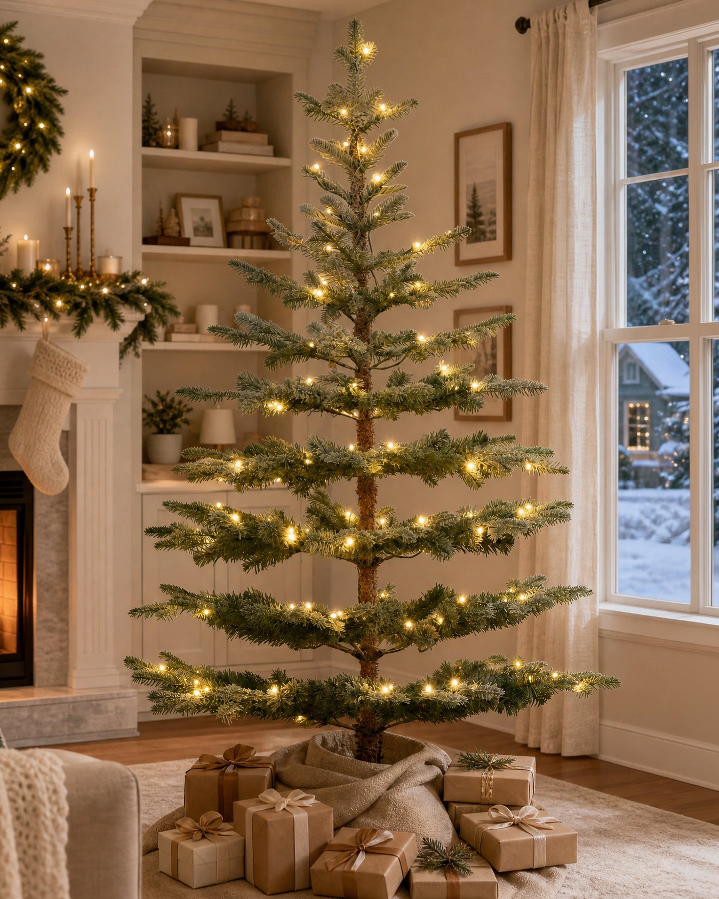 6.5' Keepsake Pre-Lit Layered Flocked Fir Artificial Christmas Tree with Warm White & Color LED Lights