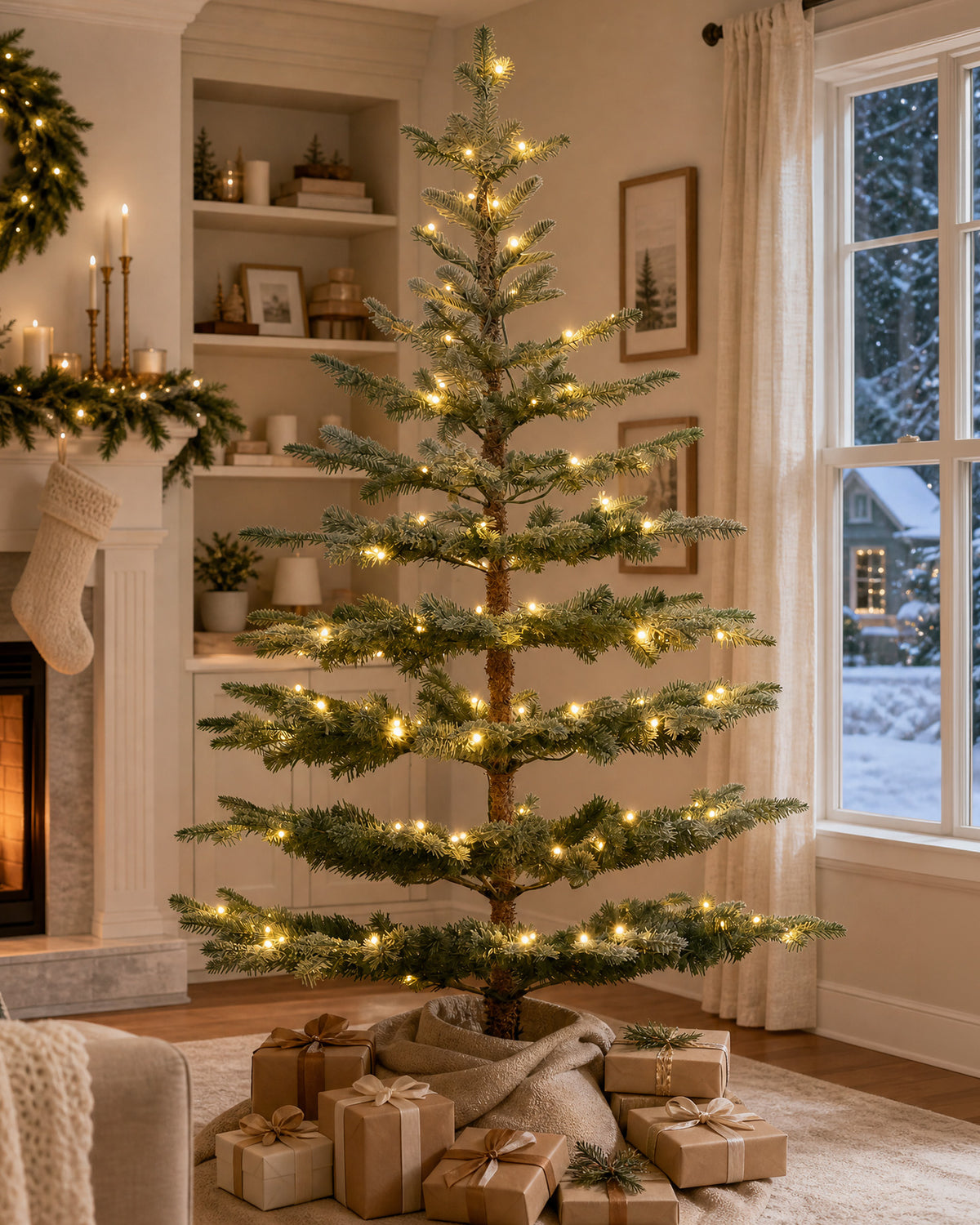 9' Keepsake Pre-Lit Layered Flocked Fir Artificial Christmas Tree with Warm White & Color LED Lights
