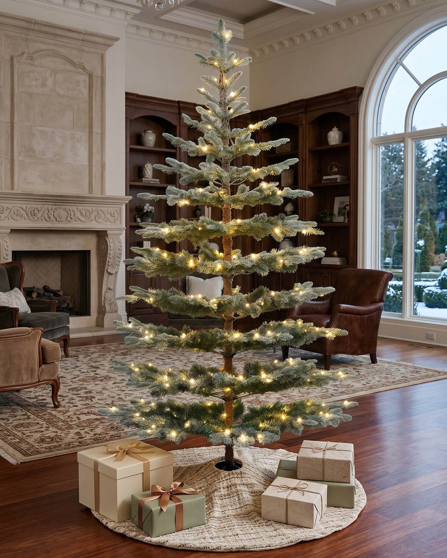 6.5' Keepsake Pre-Lit Layered Flocked Fir Artificial Christmas Tree with Warm White & Color LED Lights