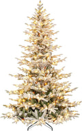 Vivatrees 6FT 7.5FT 9FT Flocked Christmas Tree Pre-Lit Artificial Xmas Snow Pine with Metal Base Warm White Multi Color LED Lights