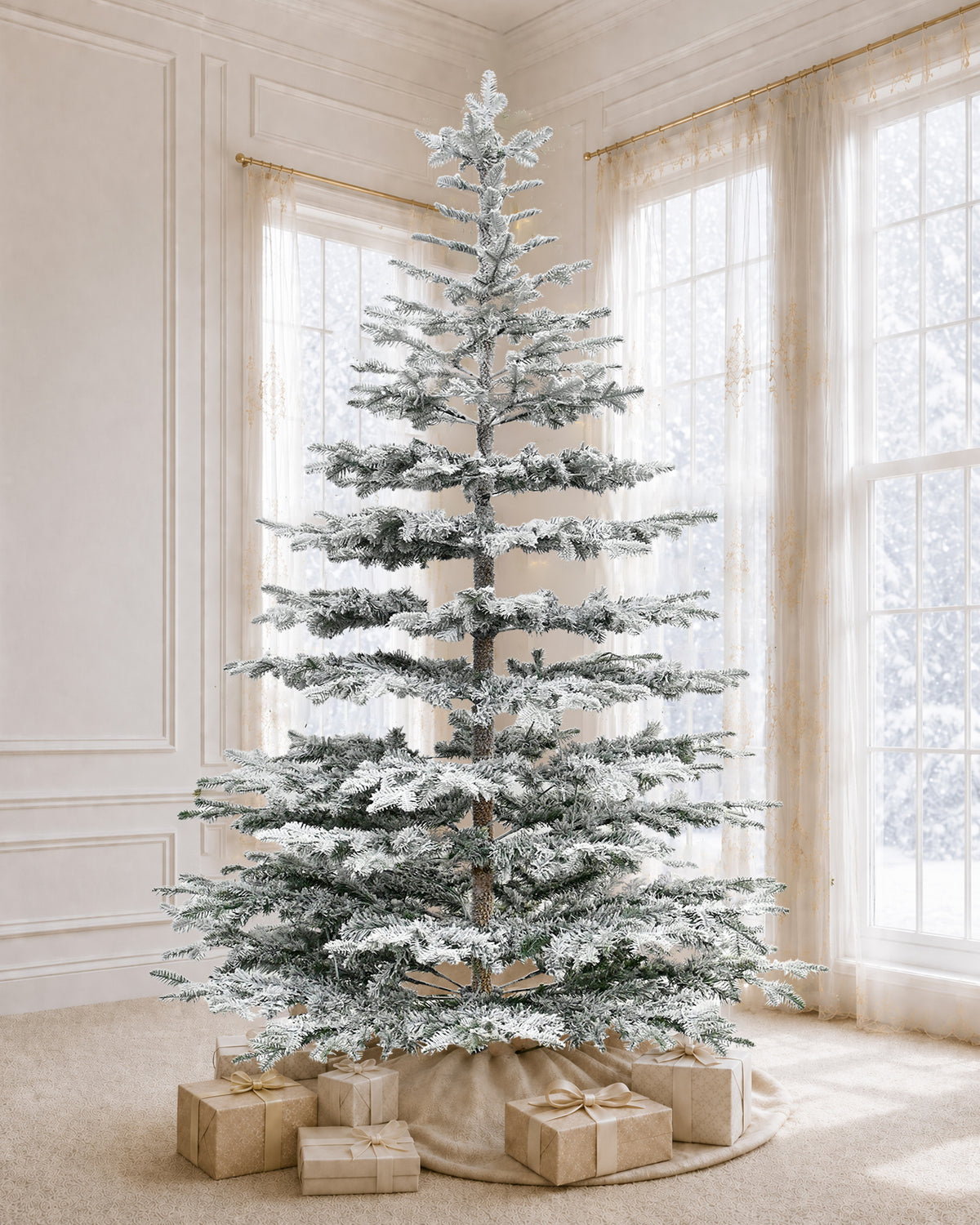 7.5' Keepsake Pre-Lit Layered Flocked Fir Artificial Christmas Tree with Warm White & Color LED Lights