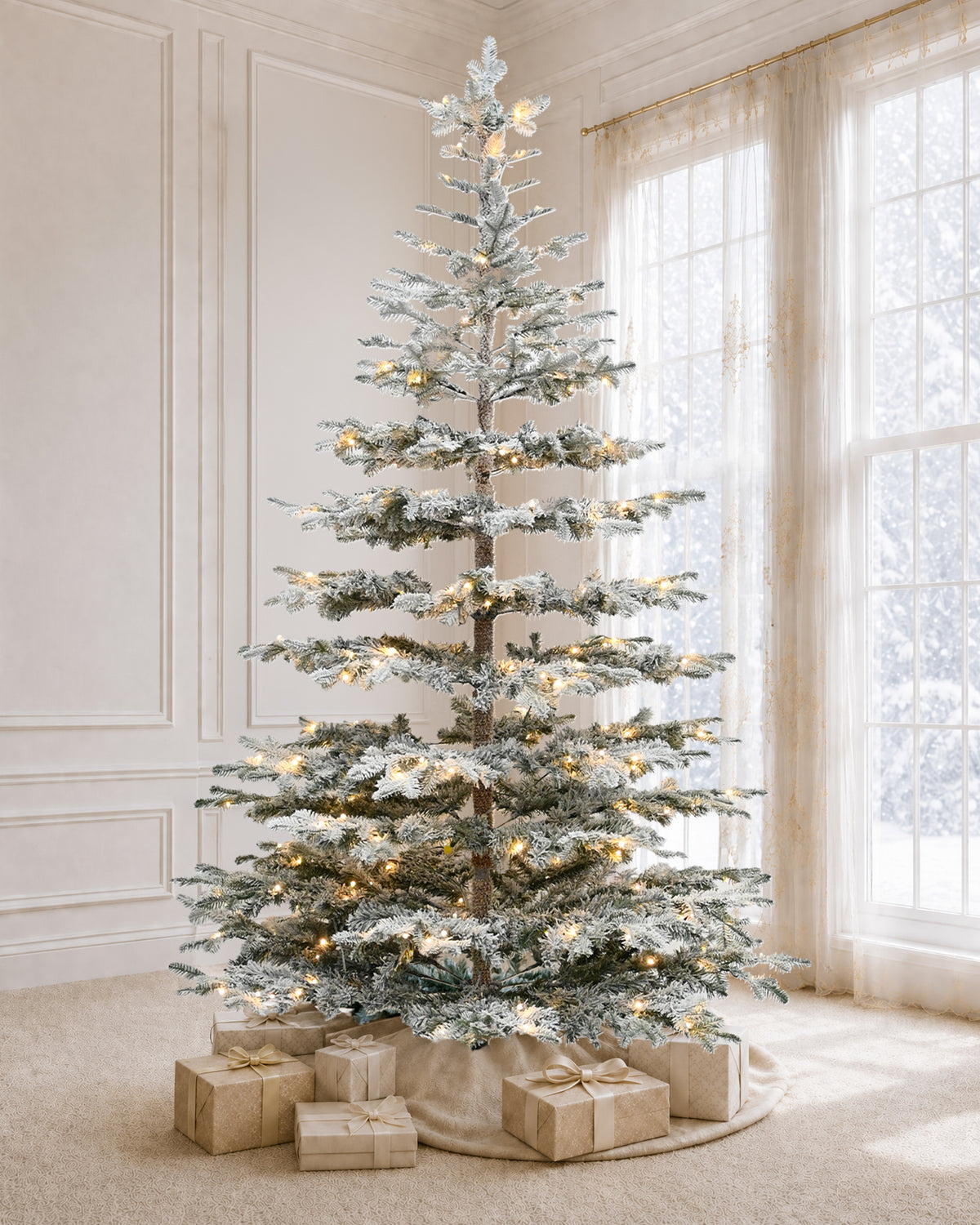 9' Keepsake Pre-Lit Layered Flocked Fir Artificial Christmas Tree with Warm White & Color LED Lights