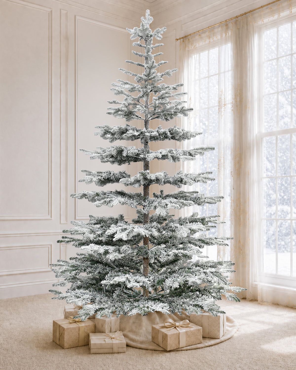 9' Keepsake Pre-Lit Layered Flocked Fir Artificial Christmas Tree with Warm White & Color LED Lights
