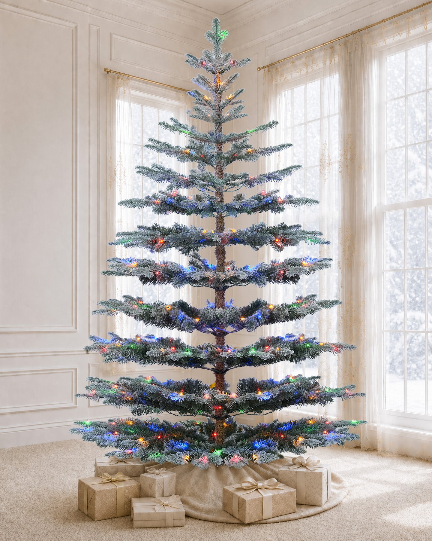 9' Keepsake Pre-Lit Layered Flocked Fir Artificial Christmas Tree with Warm White & Color LED Lights