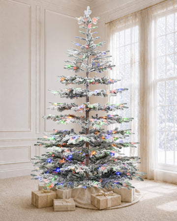 9' Keepsake Pre-Lit Layered Flocked Fir Artificial Christmas Tree with Warm White & Color LED Lights