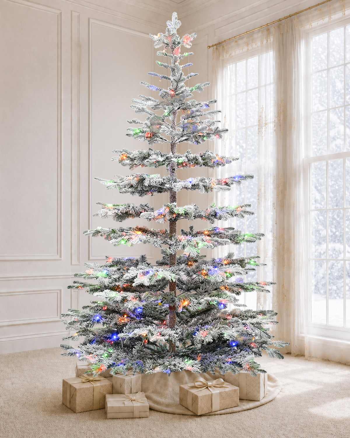9' Keepsake Pre-Lit Layered Flocked Fir Artificial Christmas Tree with Warm White & Color LED Lights