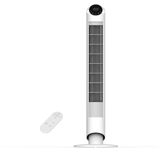 Sunspire 40'' Tower Fan for Bedroom, 90° Oscillating Standing Fan, 28dB Ultra Quiet, 26ft/s Velocity Bladeless Floor Fan with 3 Speeds & 4 Modes, 12H Timer for Living Room, Home, Office, White