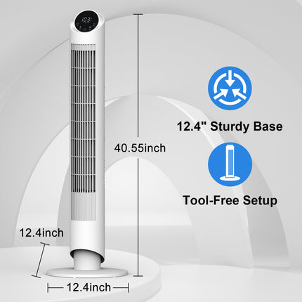 Sunspire 40'' Tower Fan for Bedroom, 90° Oscillating Standing Fan, 28dB Ultra Quiet, 26ft/s Velocity Bladeless Floor Fan with 3 Speeds & 4 Modes, 12H Timer for Living Room, Home, Office, White