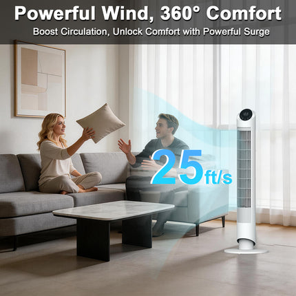 Sunspire 40'' Tower Fan for Bedroom, 90° Oscillating Standing Fan, 28dB Ultra Quiet, 26ft/s Velocity Bladeless Floor Fan with 3 Speeds & 4 Modes, 12H Timer for Living Room, Home, Office, White