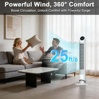 Sunspire 40'' Tower Fan for Bedroom, 90° Oscillating Standing Fan, 28dB Ultra Quiet, 26ft/s Velocity Bladeless Floor Fan with 3 Speeds & 4 Modes, 12H Timer for Living Room, Home, Office, White