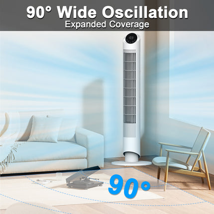 Sunspire 40'' Tower Fan for Bedroom, 90° Oscillating Standing Fan, 28dB Ultra Quiet, 26ft/s Velocity Bladeless Floor Fan with 3 Speeds & 4 Modes, 12H Timer for Living Room, Home, Office, White