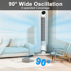Sunspire 40'' Tower Fan for Bedroom, 90° Oscillating Standing Fan, 28dB Ultra Quiet, 26ft/s Velocity Bladeless Floor Fan with 3 Speeds & 4 Modes, 12H Timer for Living Room, Home, Office, White