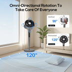 Sunspire Large Fan for Bedroom, 120° Oscillating Standing Fan, 85ft Air Circulator With Remote, DC Motor Quiet Floor Fans, Adjustable Height, 12 Speeds, 5 Modes, 12H Timer