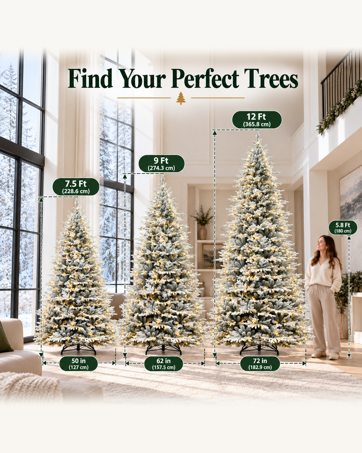 12' FirstSnow Light Flocked Fir Artificial Christmas Tree with 850 Warm White LED Lights