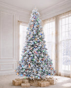 7.5' Woodland Flocked Pine Artificial Christmas Tree with 450 Warm White & Color LED Lights