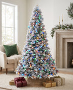 9' Woodland Flocked Pine Artificial Christmas Tree with 600 Warm White & Color LED Lights