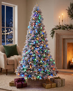 7.5' Woodland Flocked Pine Artificial Christmas Tree with 450 Warm White & Color LED Lights