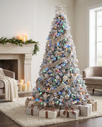 7.5' Woodland Flocked Pine Artificial Christmas Tree with 450 Warm White & Color LED Lights
