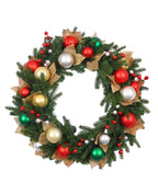 24 In Holiday Jewel Pre-Lit Artificial Christmas Wreath with Red, Green & Gold Ornaments