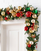 12 ft. Holiday Jewel Pre-Lit Artificial Christmas Garland with Red, Green & Gold Ornaments
