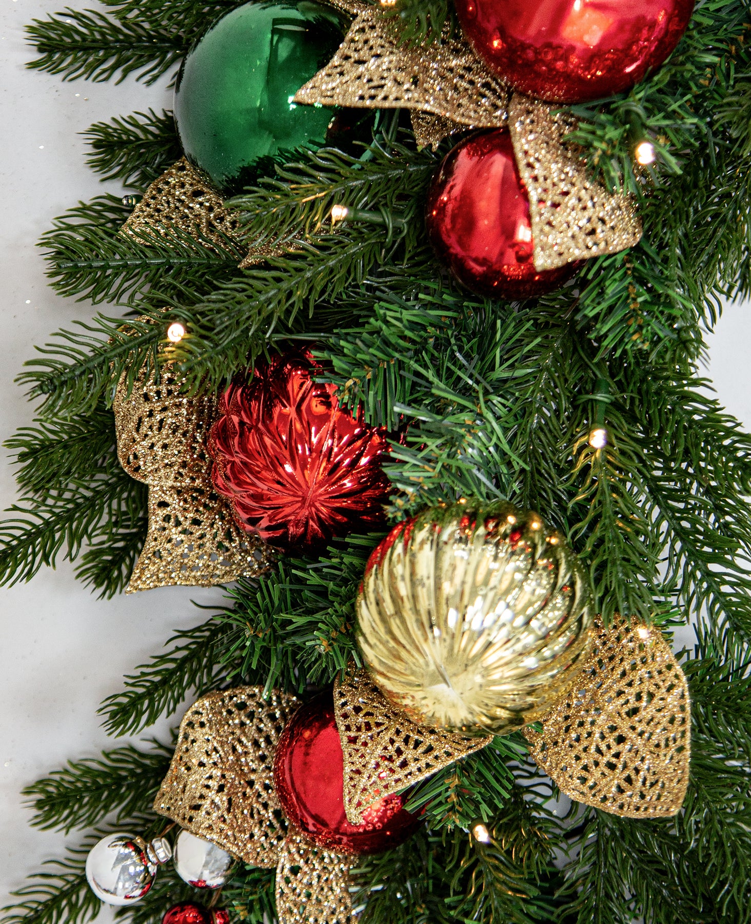 24 In Holiday Jewel Pre-Lit Artificial Christmas Wreath with Red, Green & Gold Ornaments