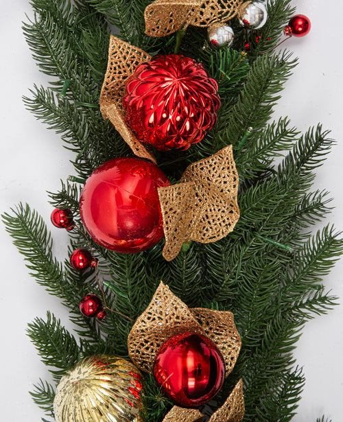 12 ft. Holiday Jewel Pre-Lit Artificial Christmas Garland with Red, Green & Gold Ornaments