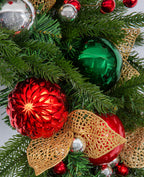 24 In Holiday Jewel Pre-Lit Artificial Christmas Wreath with Red, Green & Gold Ornaments
