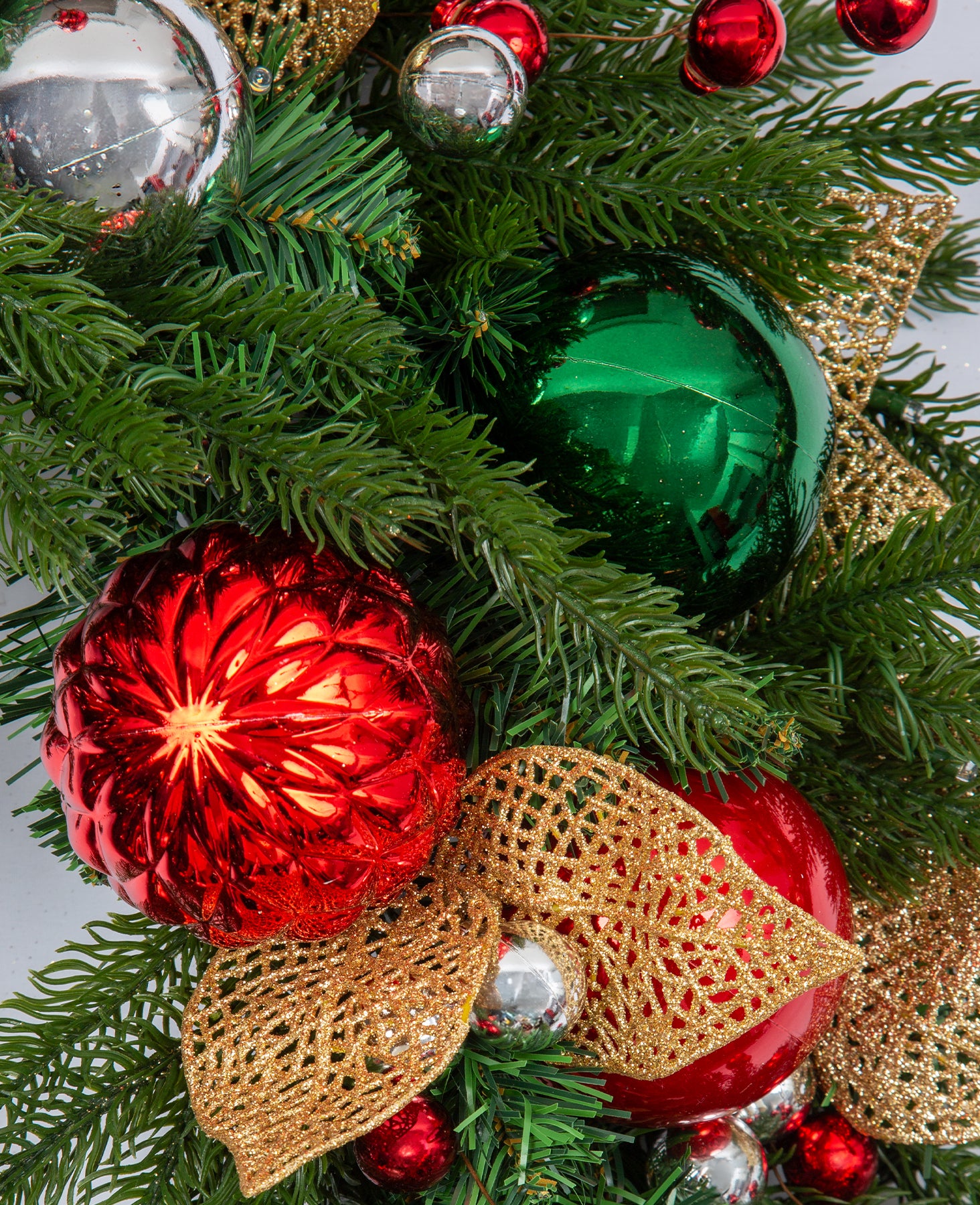 24 In Holiday Jewel Pre-Lit Artificial Christmas Wreath with Red, Green & Gold Ornaments