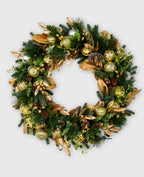 24 In Champagne Woodland Pre-Lit Artificial Christmas Wreath with Pinecones & Gilded Botanicals