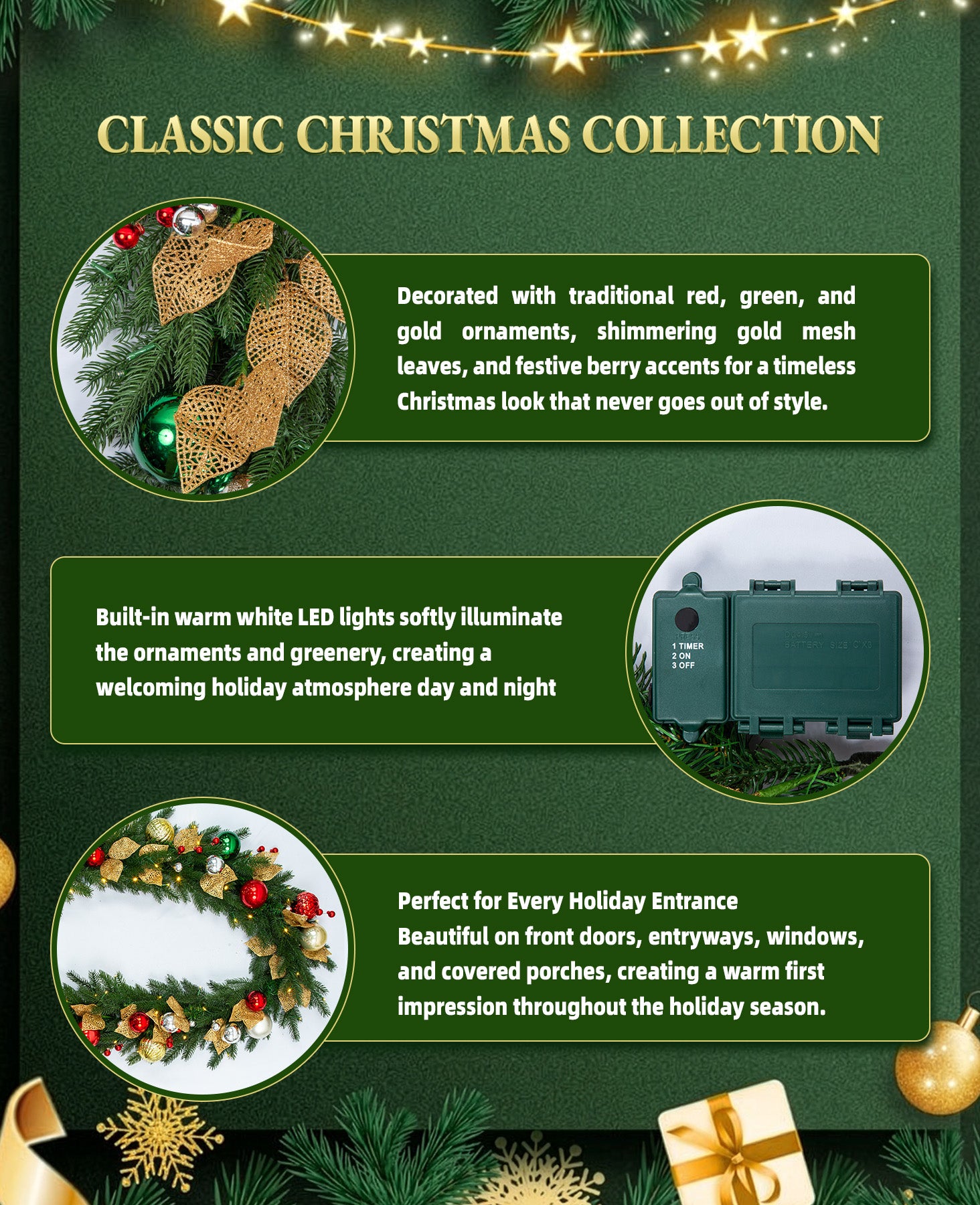 12 ft. Holiday Jewel Pre-Lit Artificial Christmas Garland with Red, Green & Gold Ornaments