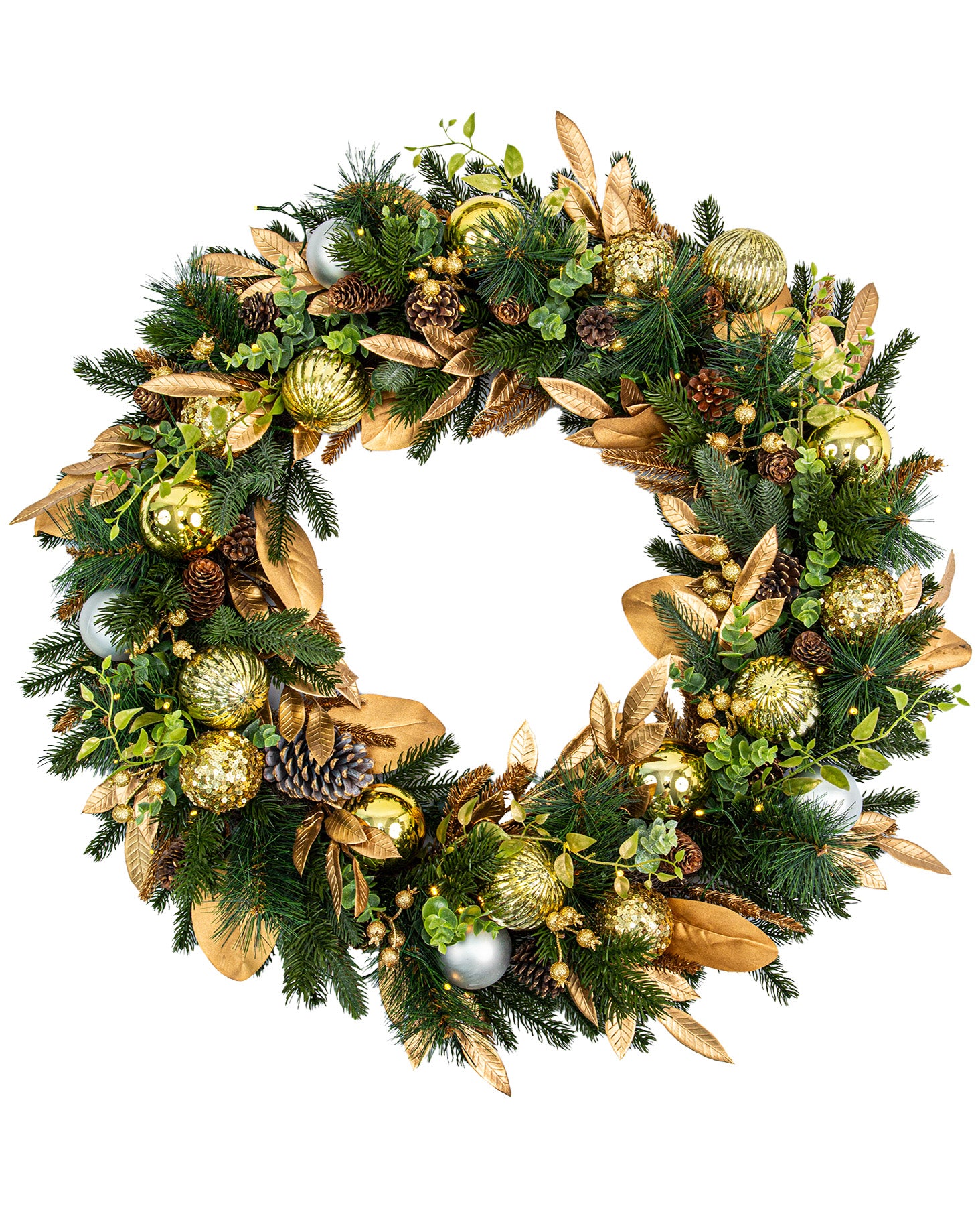 24 In Champagne Woodland Pre-Lit Artificial Christmas Wreath with Pinecones & Gilded Botanicals