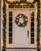 24 In Holiday Jewel Pre-Lit Artificial Christmas Wreath with Red, Green & Gold Ornaments
