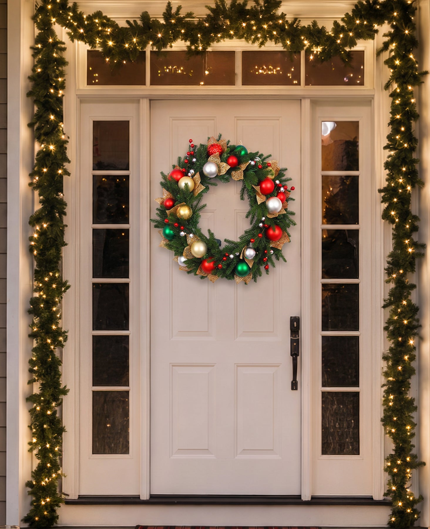 24 In Holiday Jewel Pre-Lit Artificial Christmas Wreath with Red, Green & Gold Ornaments