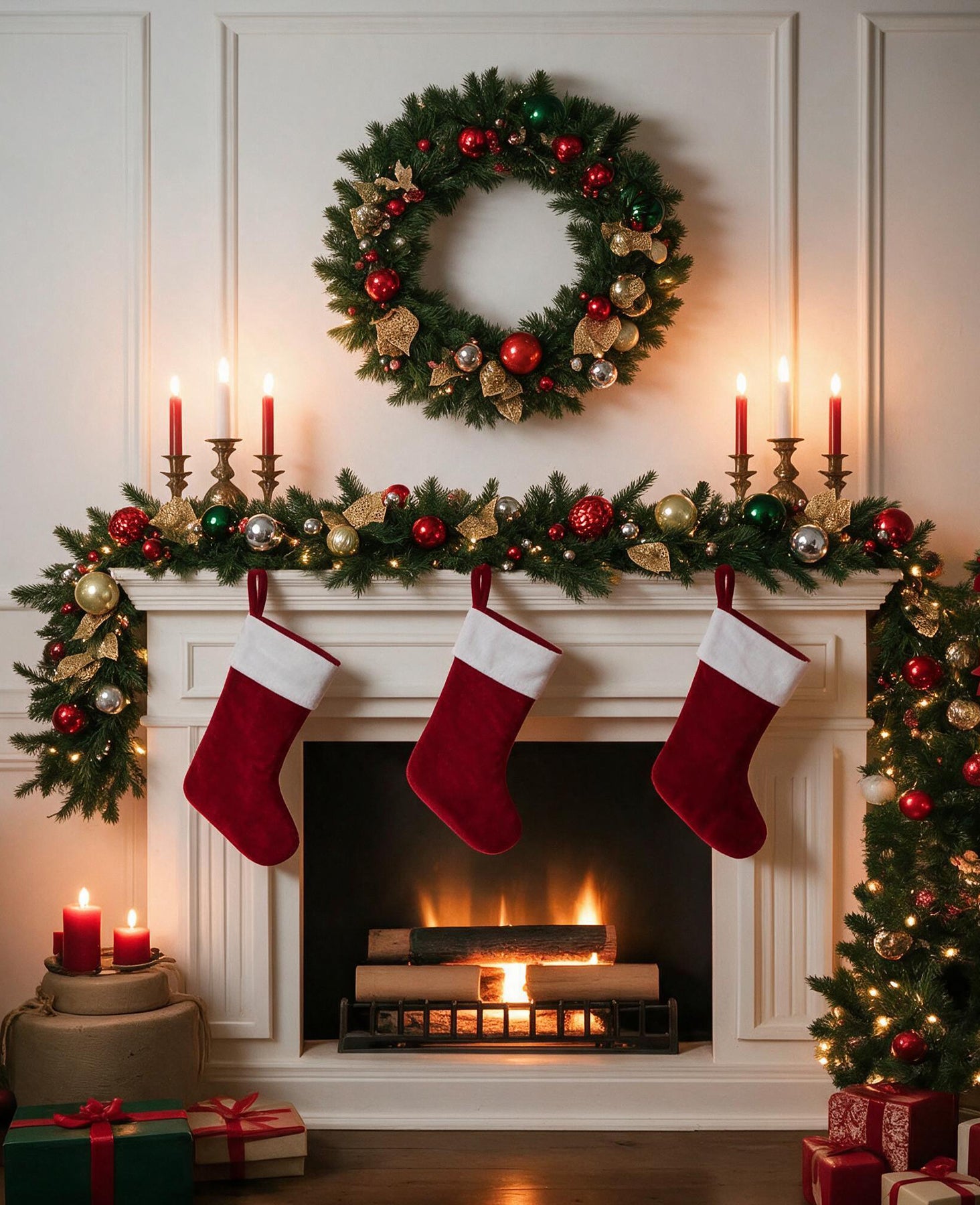 12 ft. Holiday Jewel Pre-Lit Artificial Christmas Garland with Red, Green & Gold Ornaments