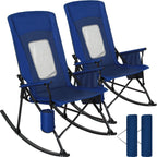 SUNSPIRE 2 Pack Rocking Camping Chair for Adult 400LBS Capacity, Heavy Duty Folding Rocking Chairs, Portable Outdoor Rocker with High Back & Hard Armrests for Camping, Beach, Patio, Backyard, Mesh Blue