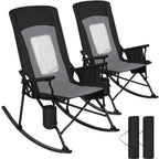 SUNSPIRE 2 Pack Rocking Camping Chair for Adult 400LBS Capacity, Heavy Duty Folding Rocking Chairs, Portable Outdoor Rocker with High Back & Hard Armrests for Camping, Beach, Patio, Backyard, Mesh Blue