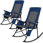 SUNSPIRE 2 Pack Rocking Camping Chair for Adult 400LBS Capacity, Heavy Duty Folding Rocking Chairs, Portable Outdoor Rocker with High Back & Hard Armrests for Camping, Beach, Patio, Backyard, Mesh Blue