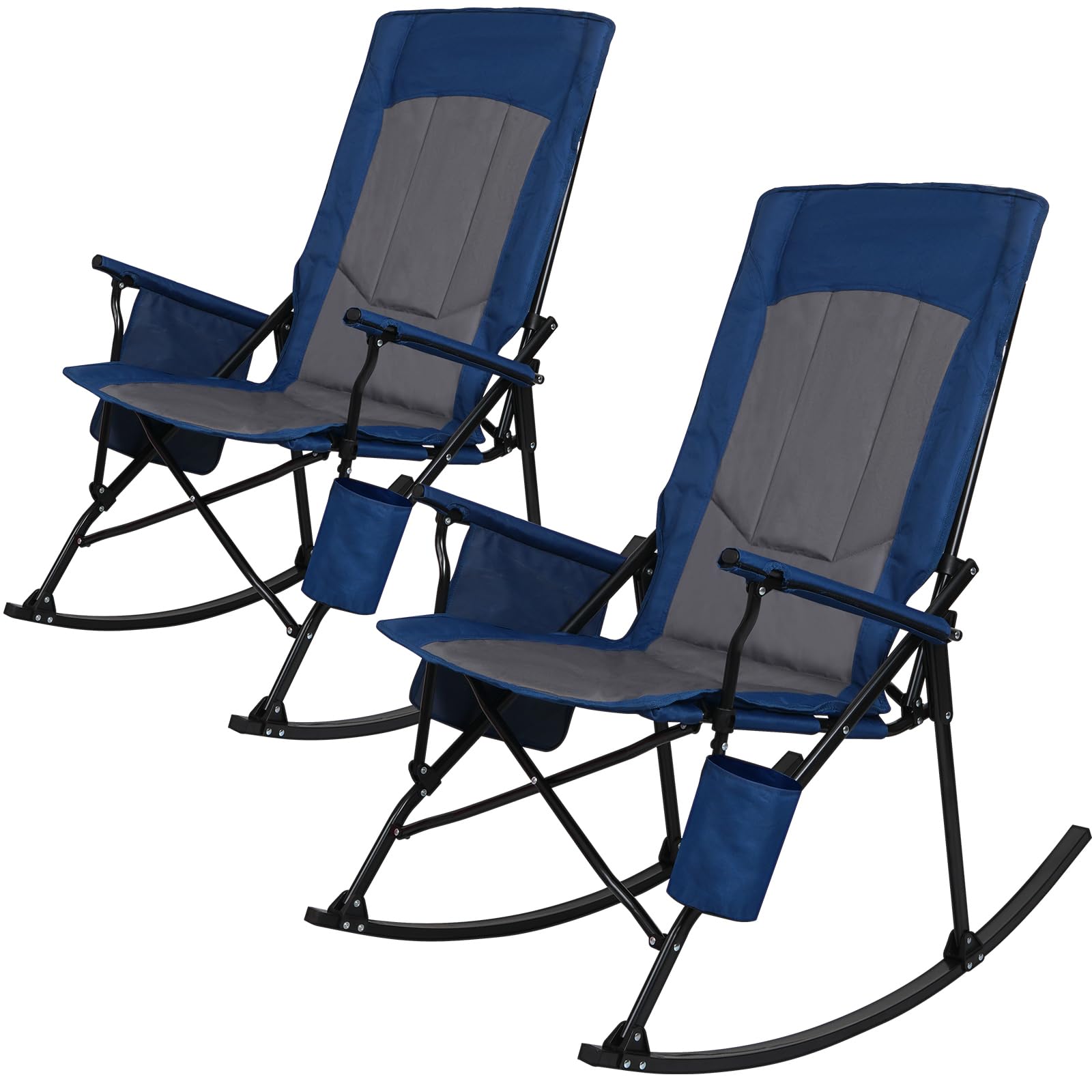 SUNSPIRE 2 Pack Rocking Camping Chair for Adult 400LBS Capacity, Heavy Duty Folding Rocking Chairs, Portable Outdoor Rocker with High Back & Hard Armrests for Camping, Beach, Patio, Backyard, Mesh Blue