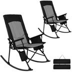 SUNSPIRE 2 Pack Rocking Camping Chair for Adult 400LBS Capacity, Heavy Duty Folding Rocking Chairs, Portable Outdoor Rocker with High Back & Hard Armrests for Camping, Beach, Patio, Backyard, Mesh Blue