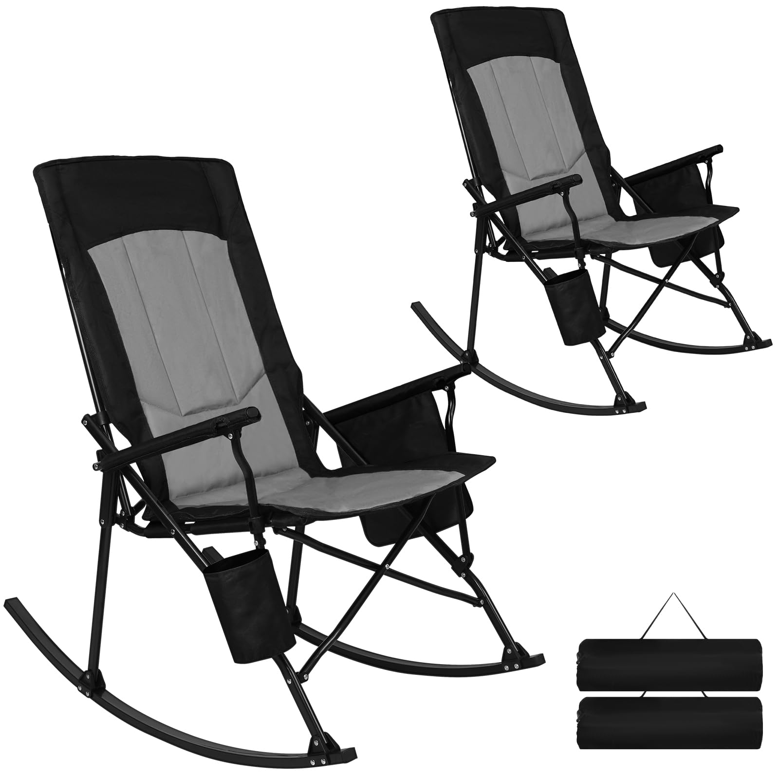SUNSPIRE 2 Pack Rocking Camping Chair for Adult 400LBS Capacity, Heavy Duty Folding Rocking Chairs, Portable Outdoor Rocker with High Back & Hard Armrests for Camping, Beach, Patio, Backyard, Mesh Blue